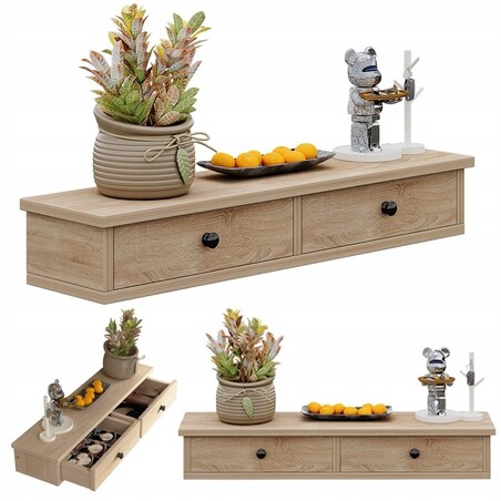 Półka wisząca z szufladami brązowa nowoczesna loft sypialnia ścienna 64 cm