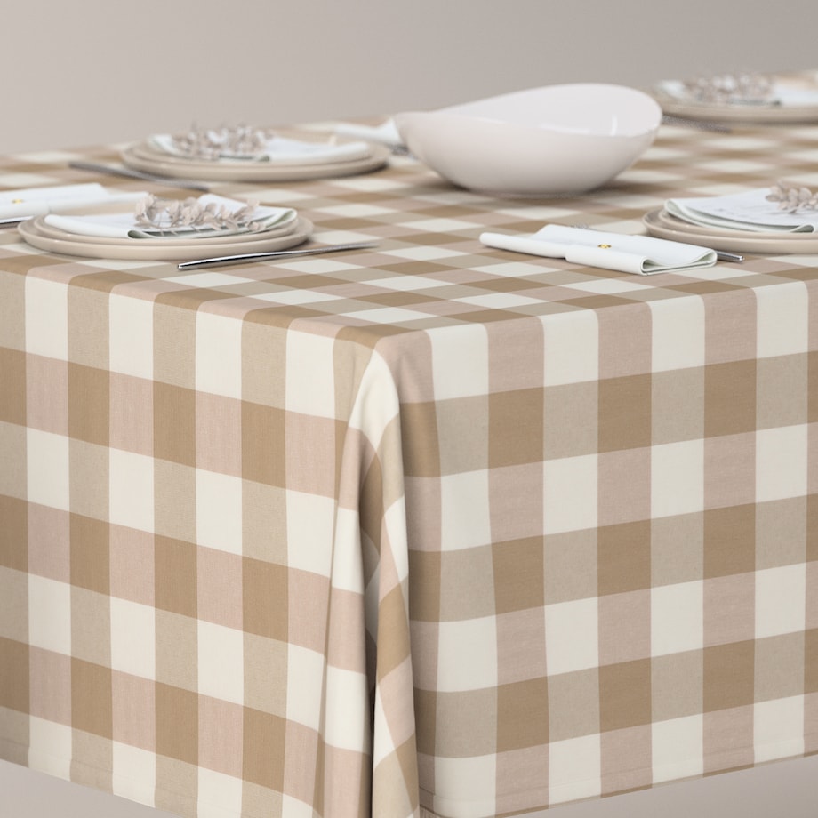 Obrus prostokątny 100 x 100 cm beżowo-biała krata (5,5x5,5cm)