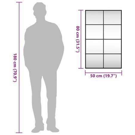 vidaXL Lustro ścienne, czarne, 50x80 cm, prostokątne, żelazo