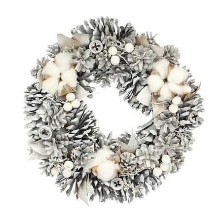 Wianek Winter Cone ⌀30cm silver boże narodzenie, święta, świąteczne, biały-srebrny, 30 x 8 cm