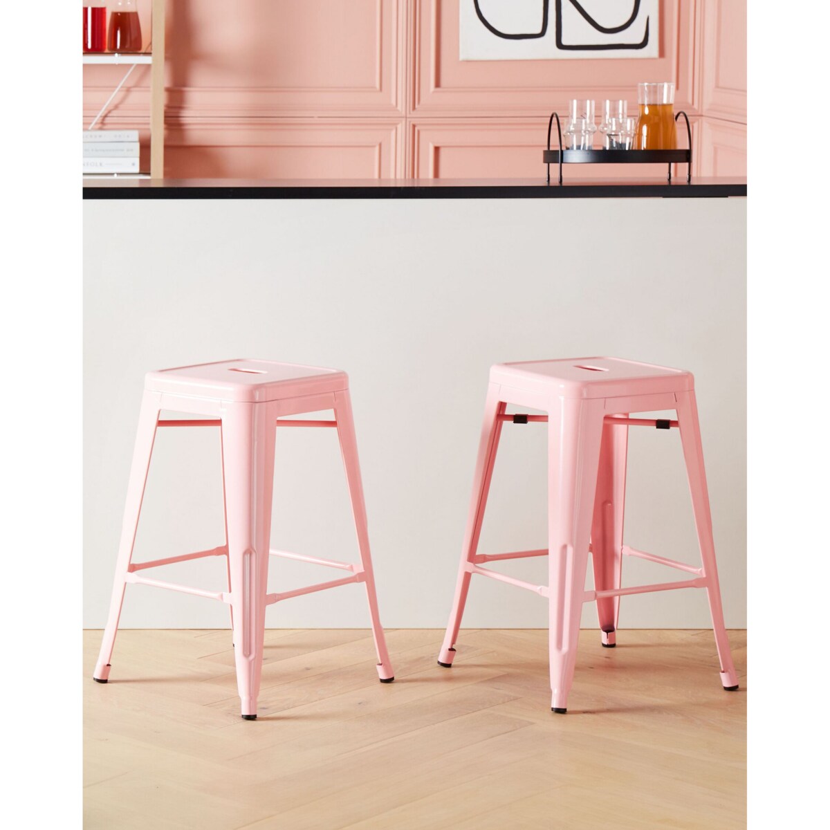 Zestaw 2 stołków barowych stalowych 60 cm różowy CABRILLO