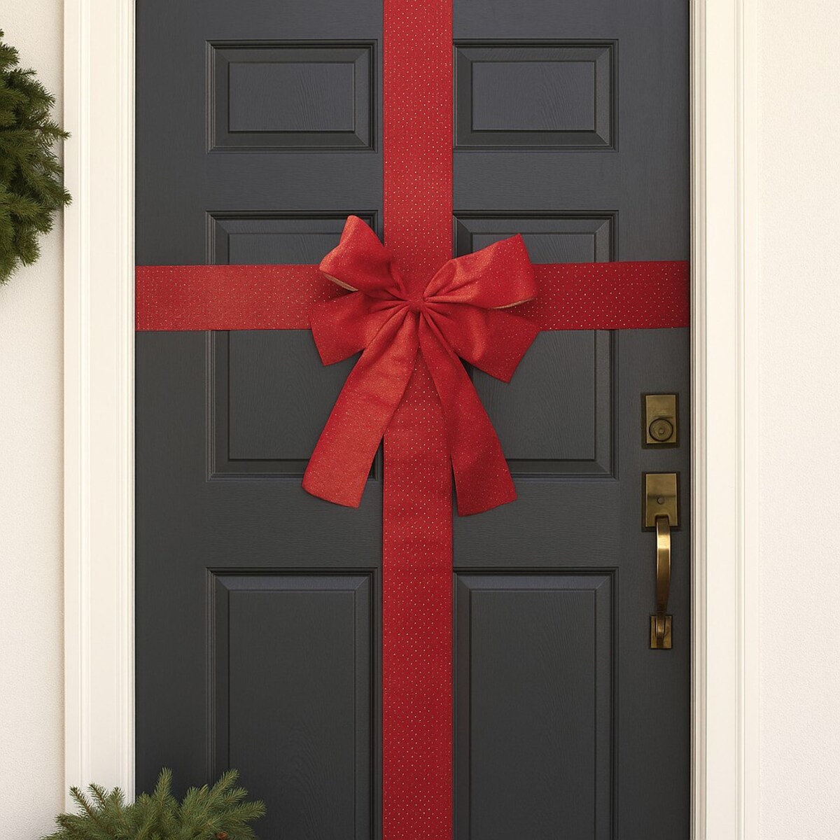 Świąteczna dekoracja na drzwi, kokarda, 33 x 42 cm