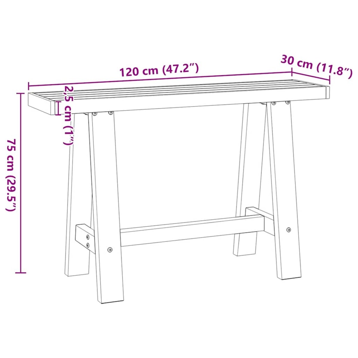 vidaXL Stolik konsolowy, NOAIN, 120x30x75 cm, lite drewno sosnowe