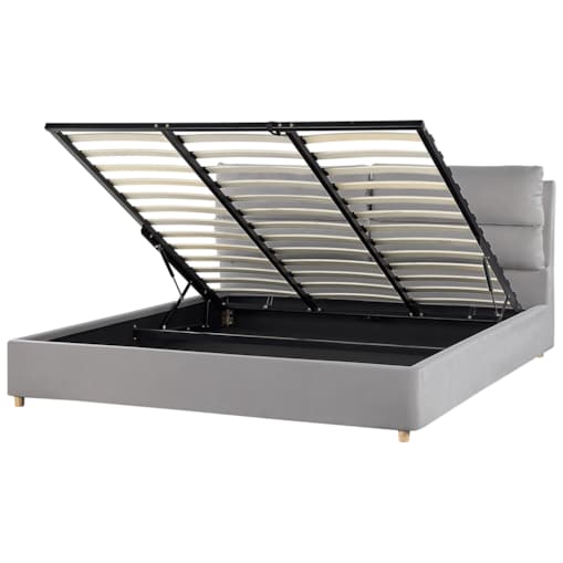 Łóżko z pojemnikiem welurowe 180 x 200 cm jasnoszare BATILLY