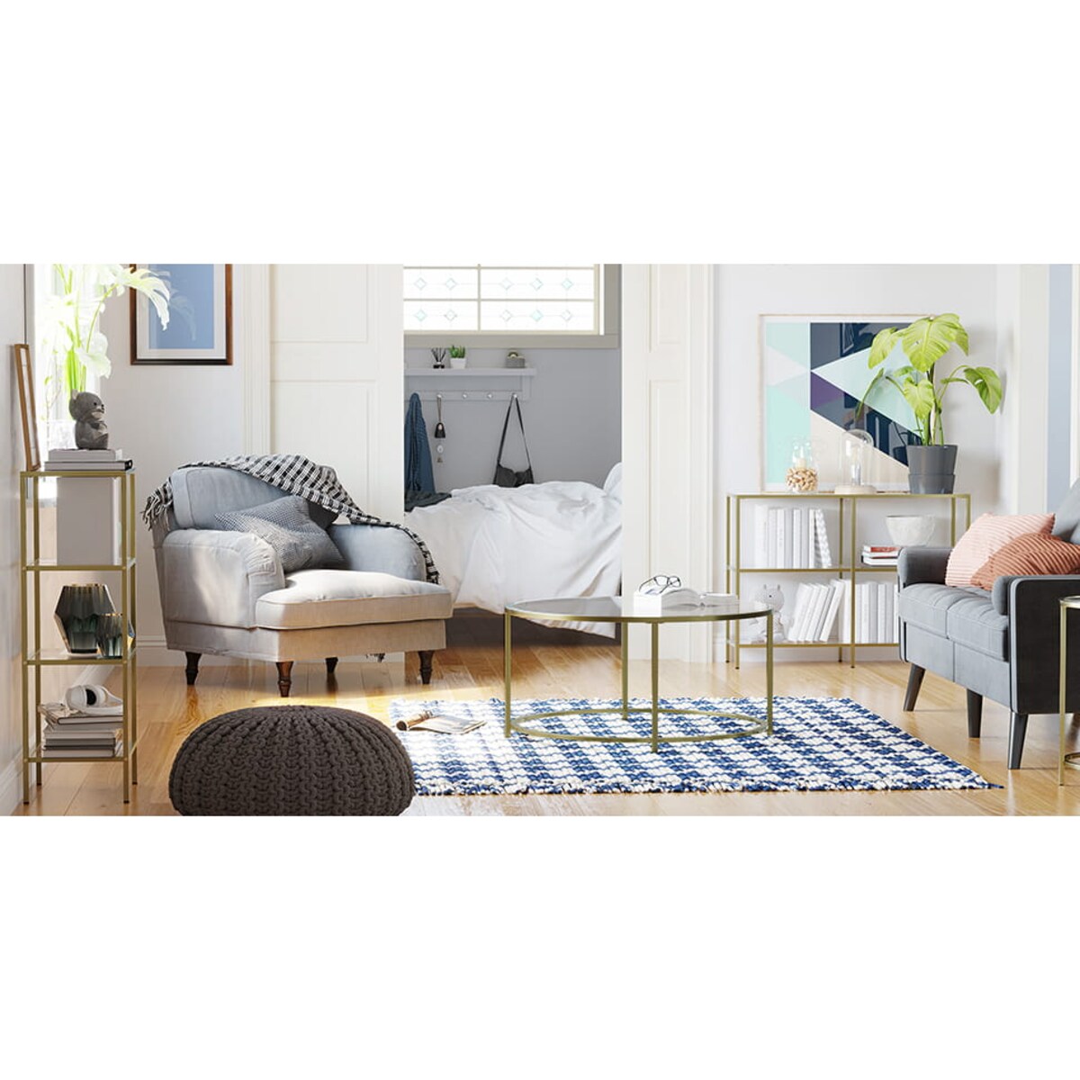 Konsola Salonowa  Prestiżowa  Złota Prostokątna