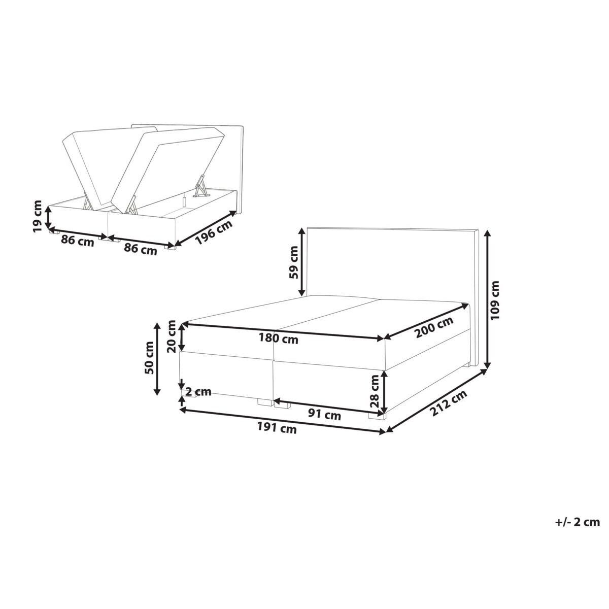 Łóżko kontynentalne z pojemnikiem MAJOR 180 x 200 cm Jasnobeżowy