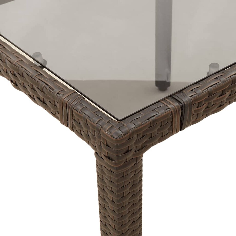 vidaXL Stół ogrodowy ze szklanym blatem, brąz, 90x90x75 cm, polirattan
