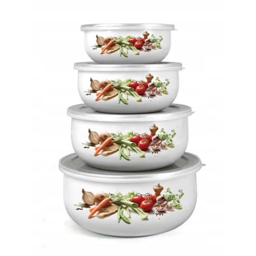 MISKI EMALIOWANE NA JEDZENIE pokrywki vege 4szt