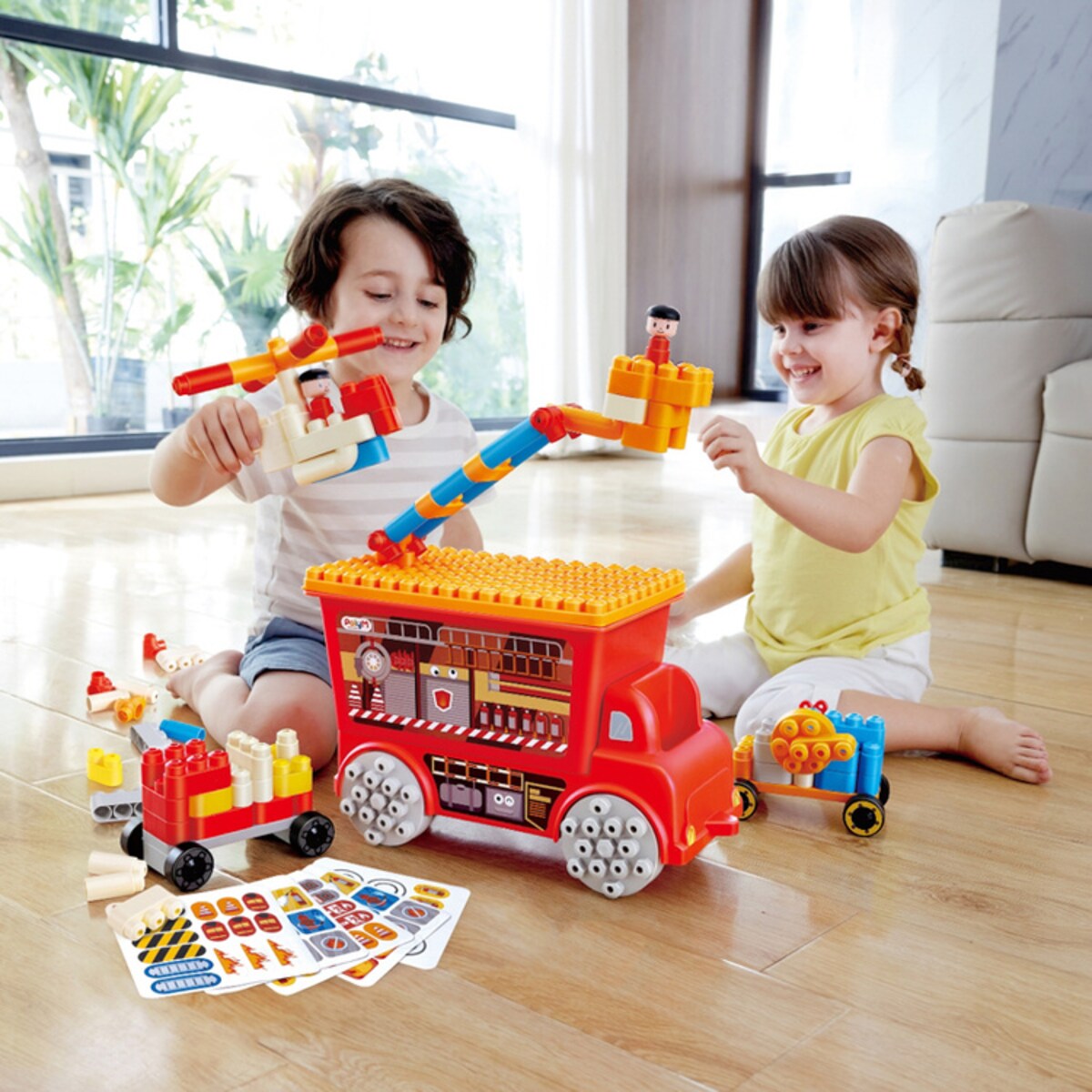 Miękkie Klocki Konstrukcyjne w Aucie Straż Pożarna 106 el. 18m+ PolyM