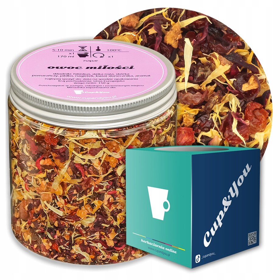 Herbata owocowa sypana OWOC MIŁOŚCI o smaku moreli i brzoskwini w śmietanie - herbata liściasta sypana mieszanka napar susz - gotowa na prezent upominek