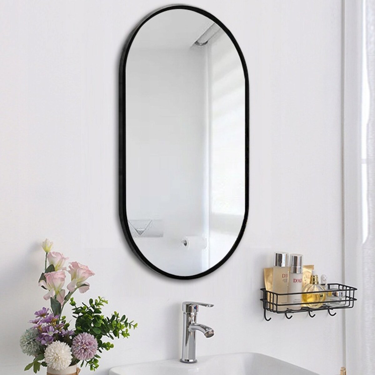 Duże lustro owalne industrialne łazienkowe salon sypialnia czarne 75x40 cm