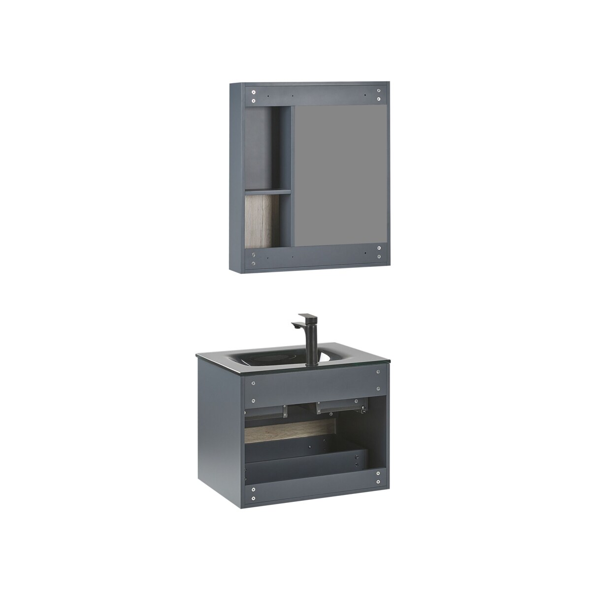 Zestaw mebli łazienkowych z umywalką 60 cm jasne drewno z szarym TERUEL