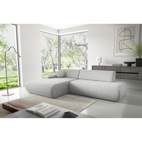 Narożnik rozkładany PENTI z pojemnikiem na pościel, lewy, jasno-szary