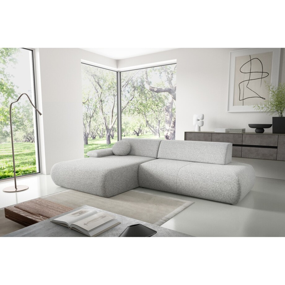 Narożnik rozkładany PENTI z pojemnikiem na pościel, lewy, jasno-szary