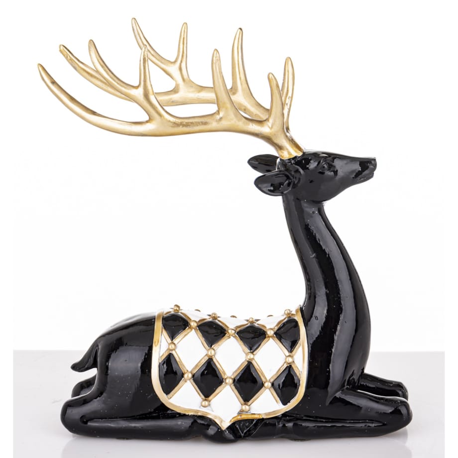 Figurka - leżący jeleń ciemnobrązowy 22x20x8 cm BALLERA z derką w szachownicę