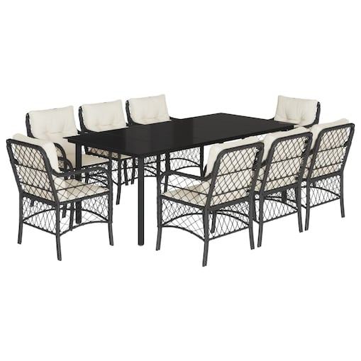 vidaXL 9-cz. zestaw mebli ogrodowych z poduszkami, czarny, rattan PE