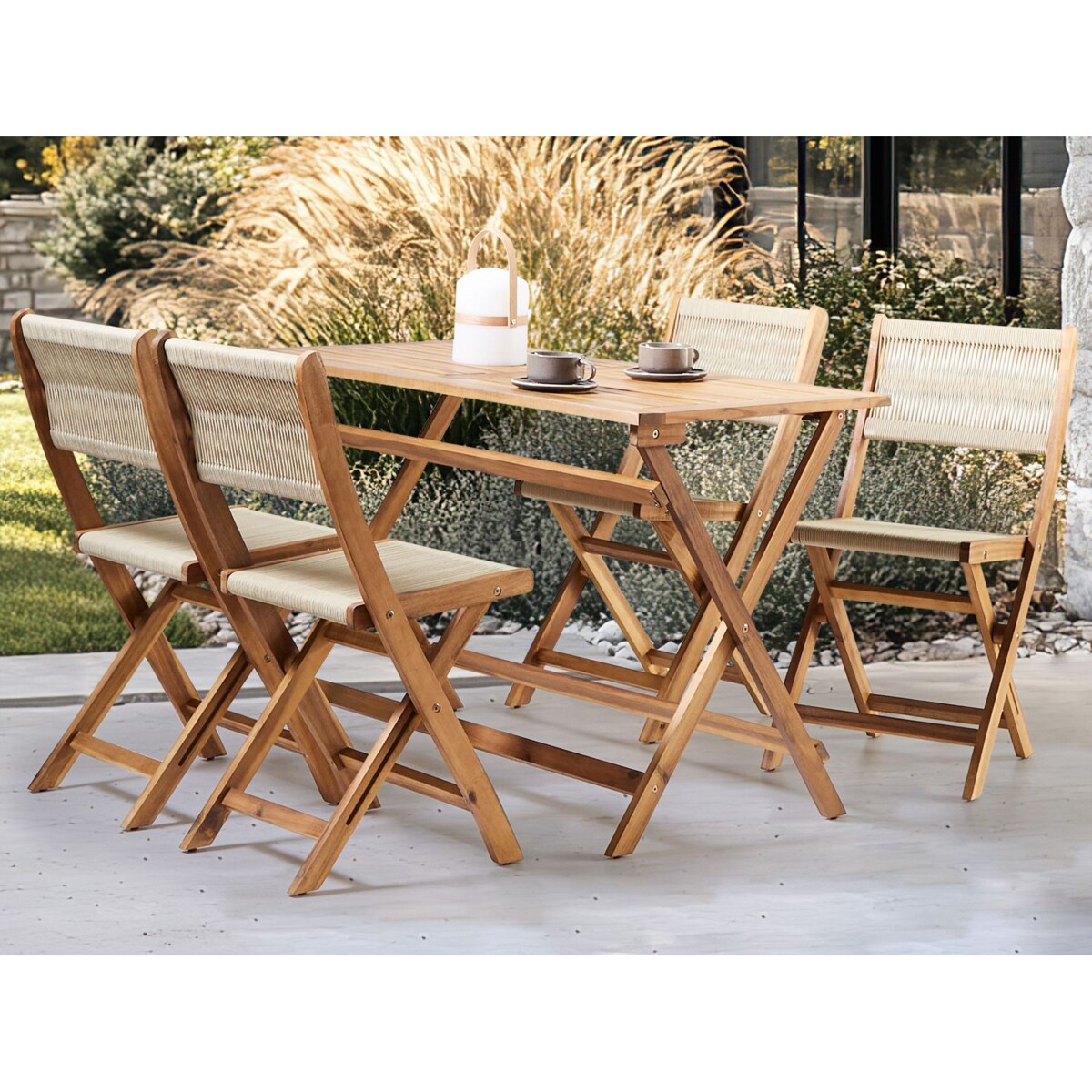 Zestaw ogrodowy dla 4 osób PROSSEDI Drewno akacjowe Beżowy