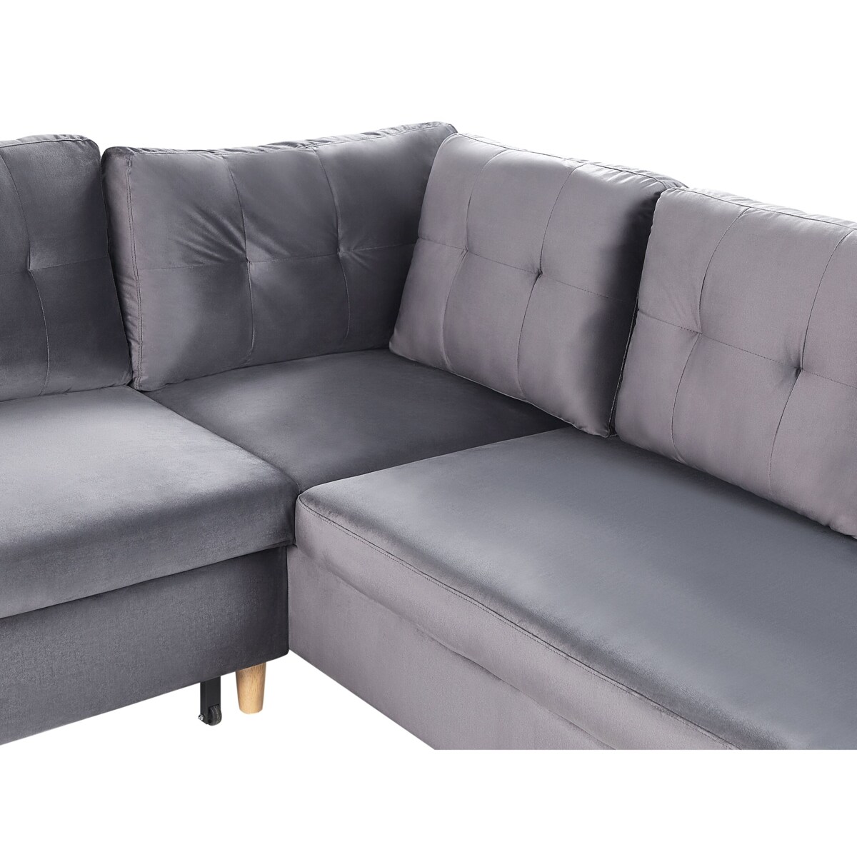 Narożnik rozkładany z pojemnikiem welurowy szary LERUM