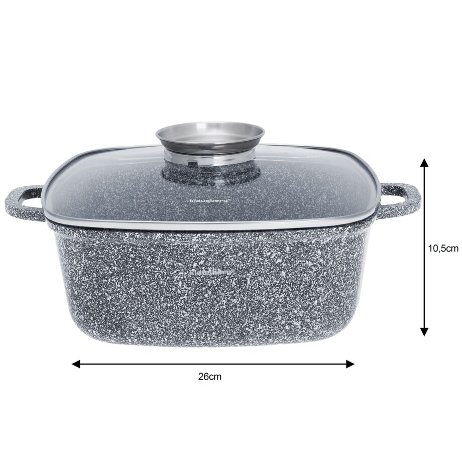 Garnek z powłoką marmurową kwadratowy marmurkowy szary indukcja gaz 5.5L 26cm KLAUSBERG