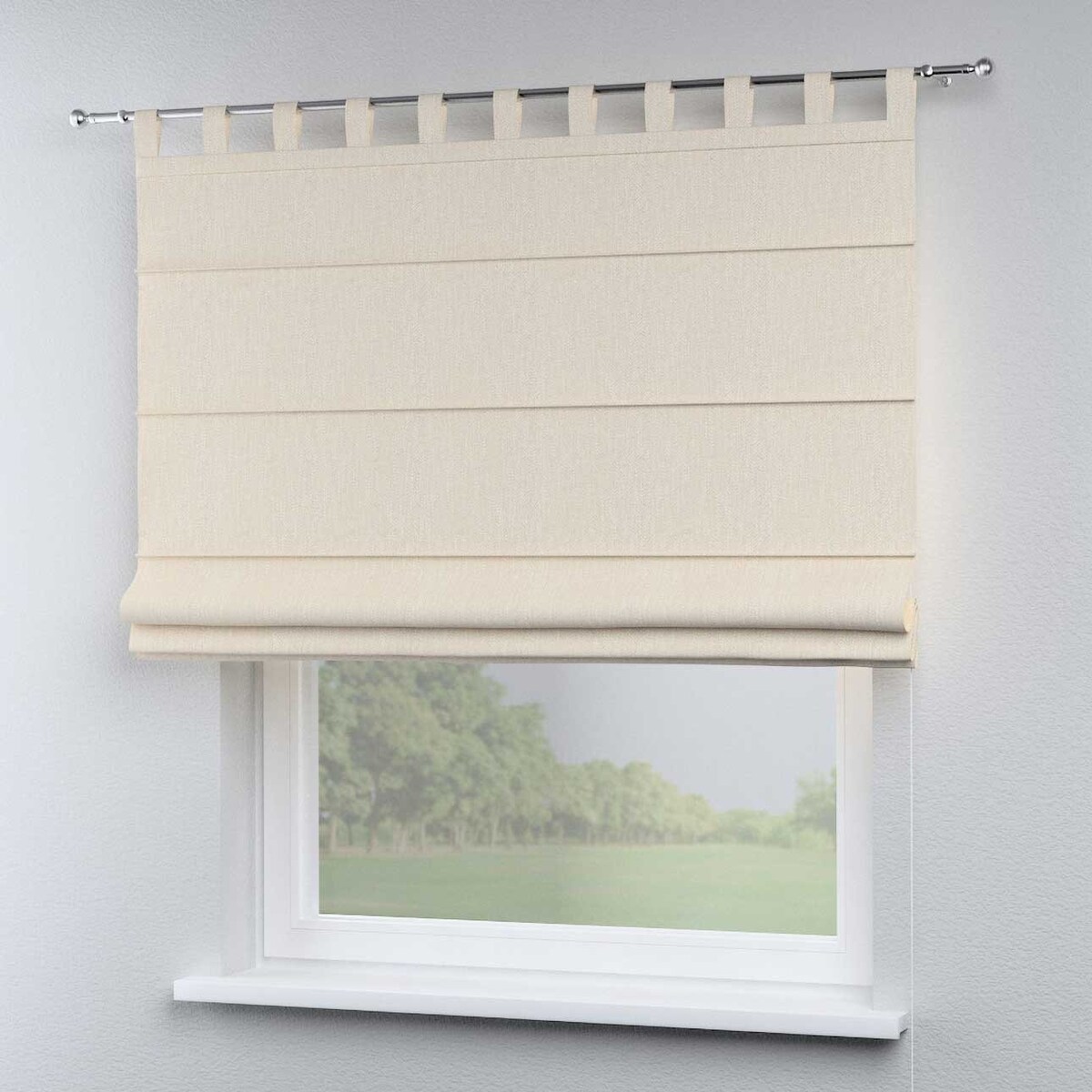 Roleta rzymska Verona, połyskujące geometryczne wzory na tle w kolorze ecru, Imperia Premium