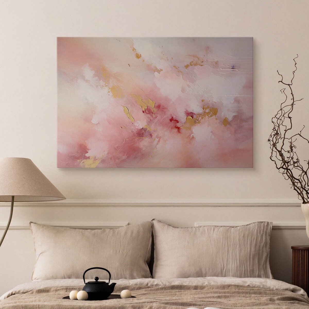 Obraz Ścienny Do Sypialni Salonu Różowy Beton Akwarele Styl Glamour 70x50cm