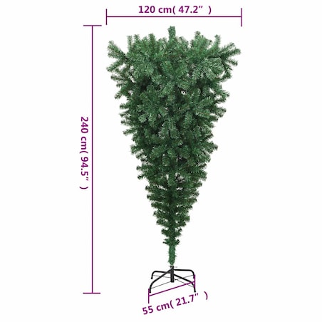 vidaXL Odwrócona, sztuczna choinka ze stojakiem, zielona, 240 cm