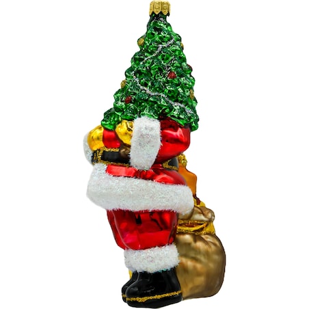 Bombka choinkowa - Święty Mikołaj z ciemnozieloną choinką