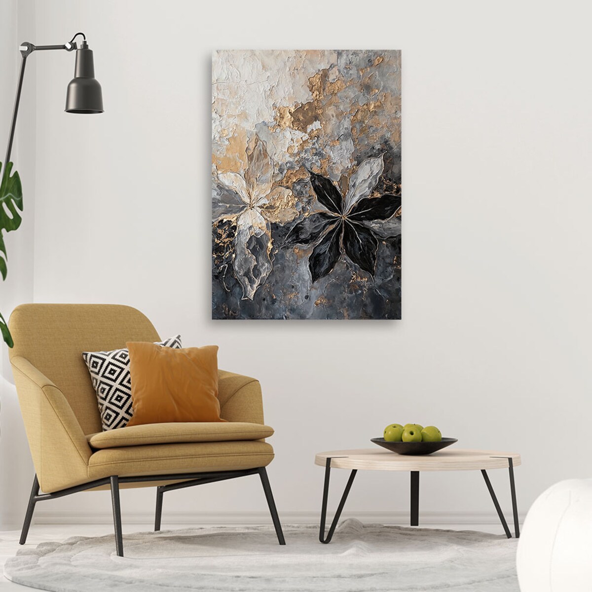 Obraz do salonu do sypialni Liście Abstrakcja Tekstura Złoty 70x100