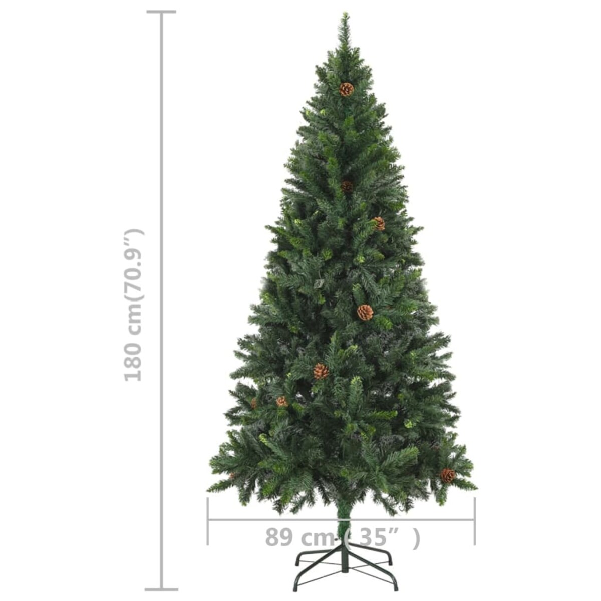 vidaXL Sztuczna choinka z lampkami i szyszkami, zielona, 180 cm