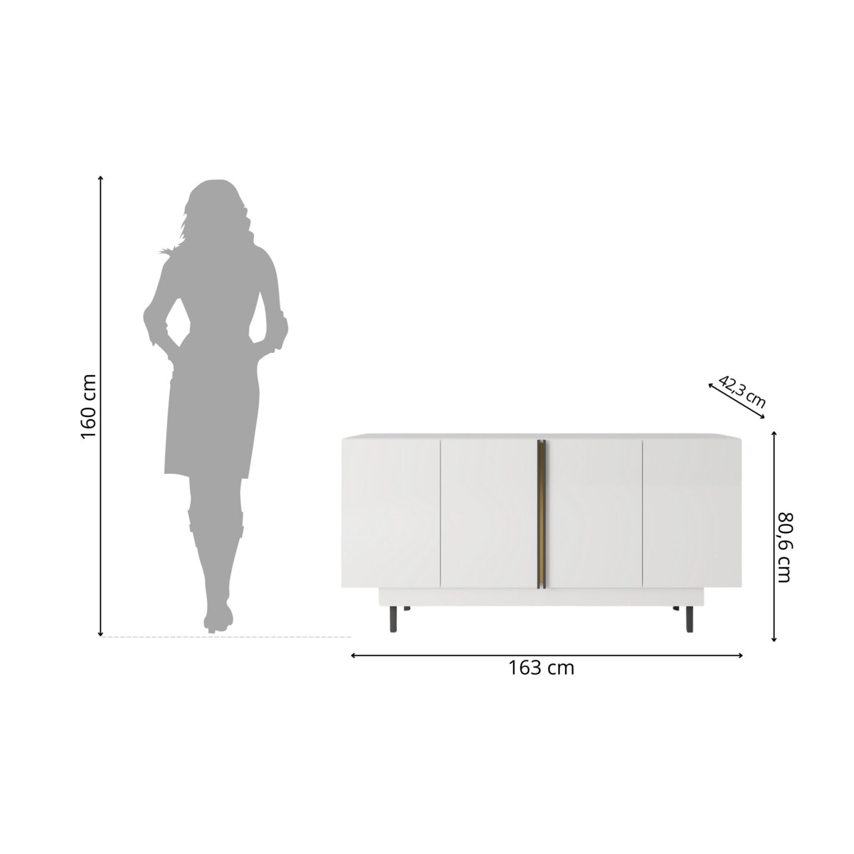 Elegancka biała komoda Dancan ARTEMISA ze złotymi dodatkami / szer. 163 cm