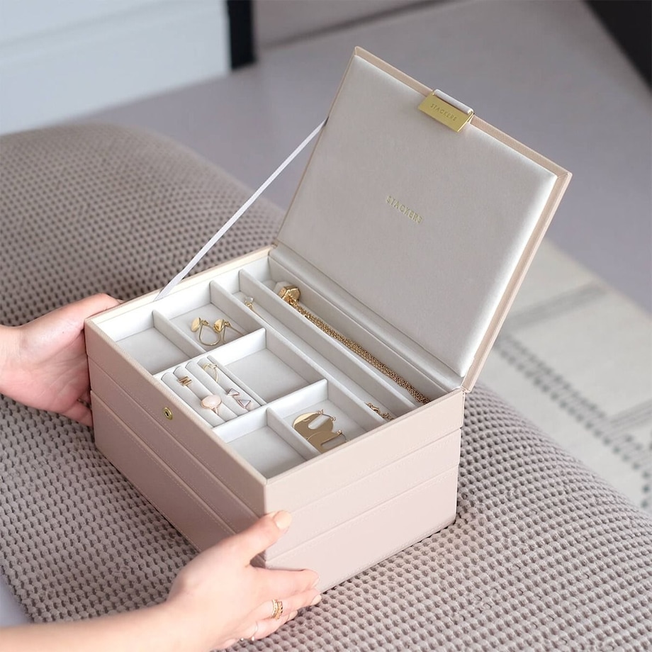 Szkatułka na biżuterię Stackers potrójna classic różowo-szampańska