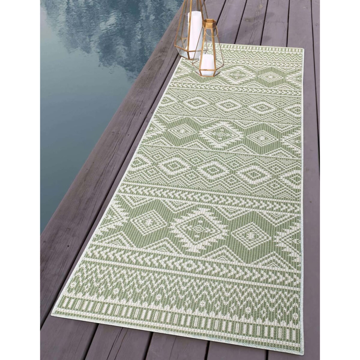 Dywan na zewnątrz i do wnętrz boho Paloa 35220 Zielony 80x250