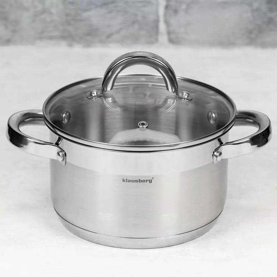 Garnek stalowy z pokrywką indukcja gaz 3.5L 20cm KLAUSBERG