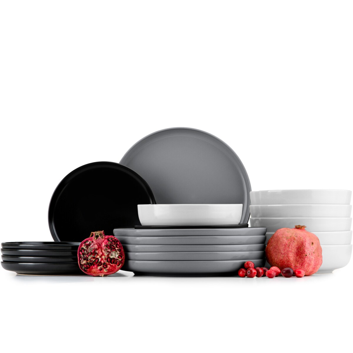 KONSIMO VICTO Elegancki zestaw obiadowy 6-osobowy szary czarny biały (18 elementów)