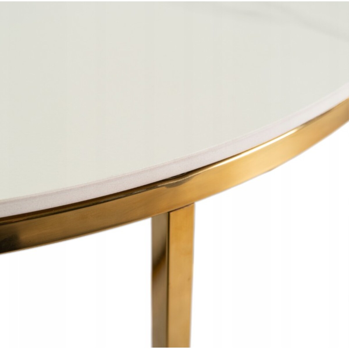 Stolik Kawowy Okrągły Złoty Ława Glamour Biały Połysk Marmur MARINE