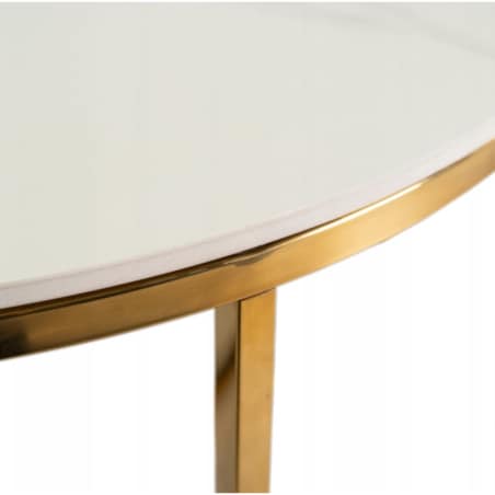 Stolik Kawowy Okrągły Złoty Ława Glamour Biały Połysk Marmur MARINE