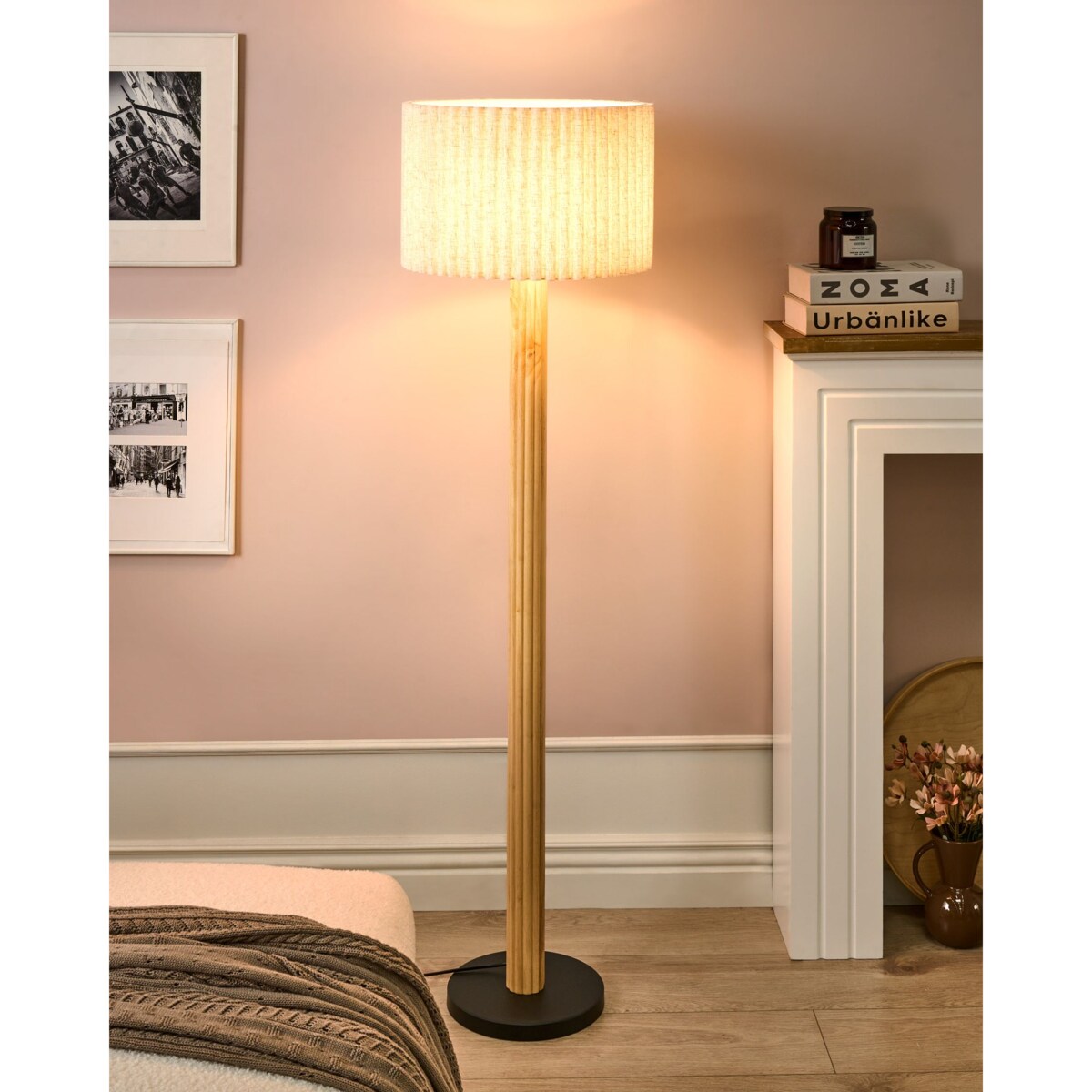 Lampa podłogowa BELESSA Drewno kauczukowe Jasnobeżowy