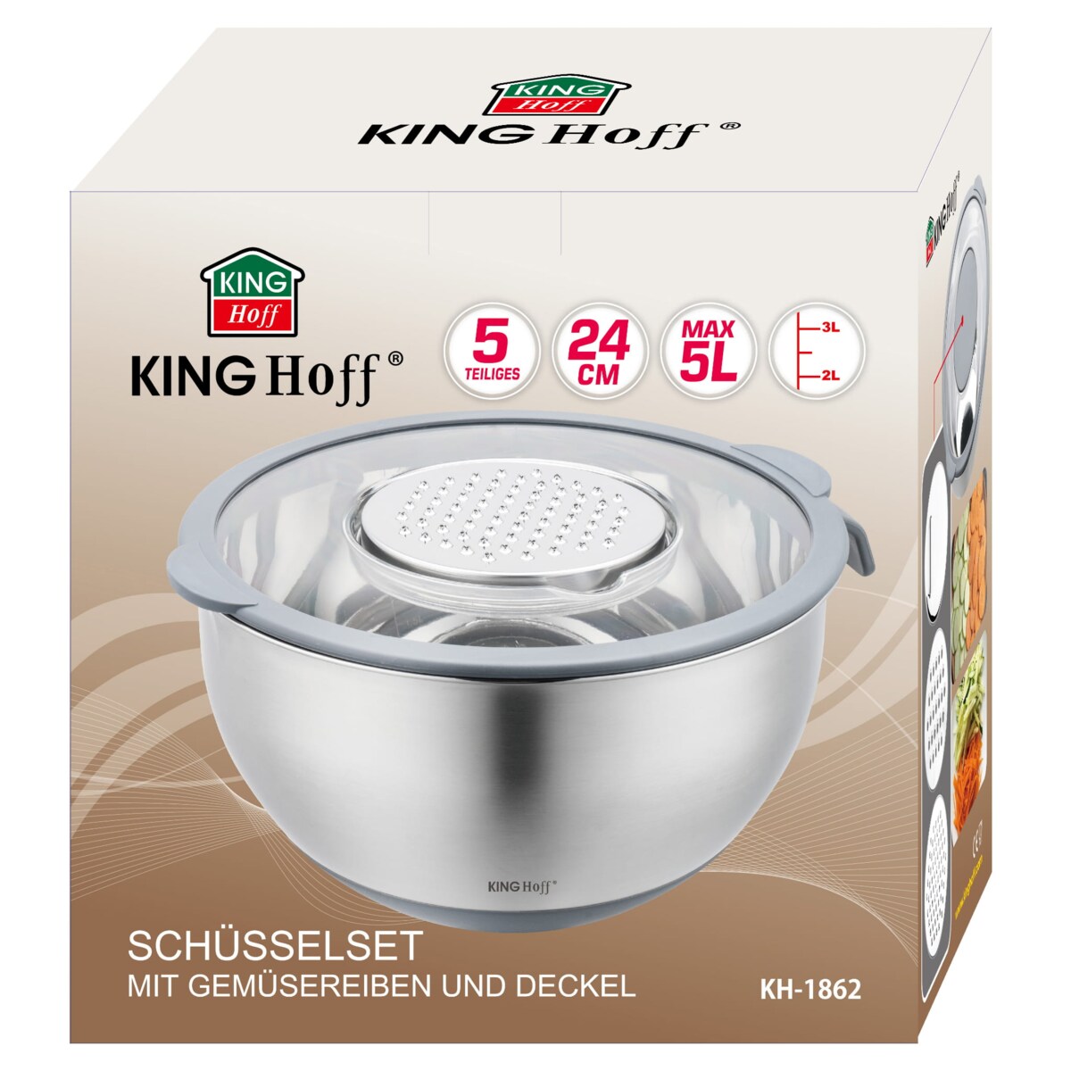 Miska kuchenna wielofunkcyjna z funkcją tarki do warzyw 24cm 5L 5 ele KINGHOFF