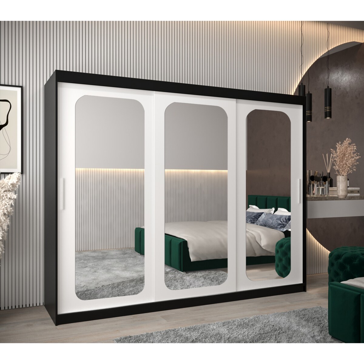 Szafa przesuwna Garderoba PROMO T3 250 czarny/biały