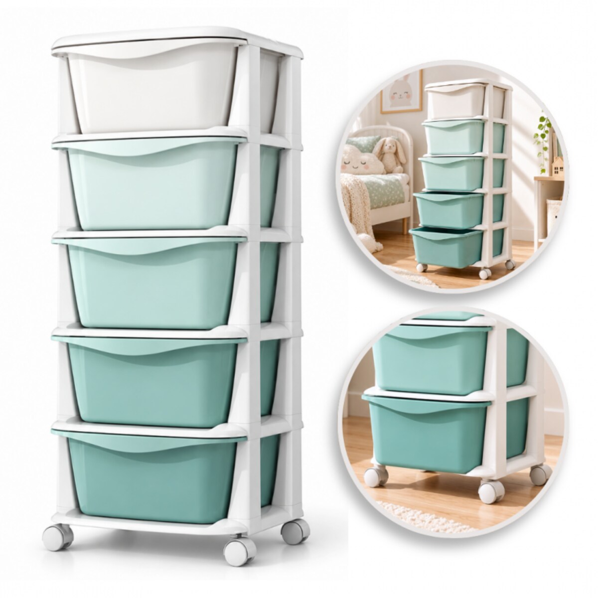 Plastikowy regał na kółkach szafka szuflady szafa 97x38x37cm OMBRE zielony PO25