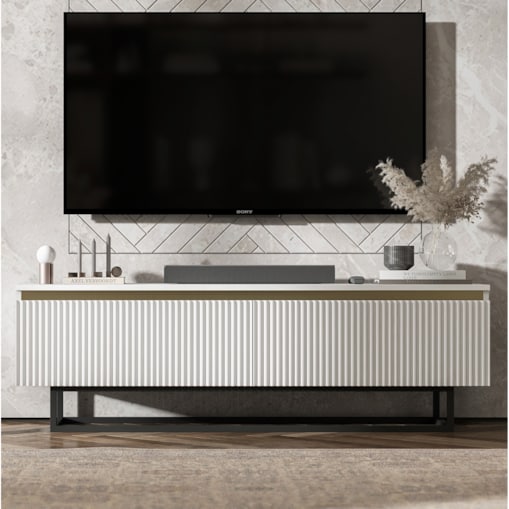 Nowoczesna Szafka RTV Glamour Komoda RTV Biały Mat 140 cm czarny stelaż