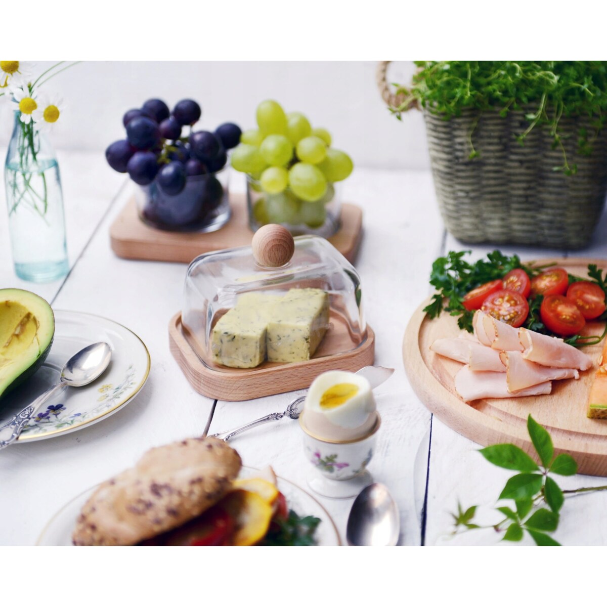 Maselniczka maselnica Drewniana Pojemnik na masło ze Szklana Pokrywką 13,5