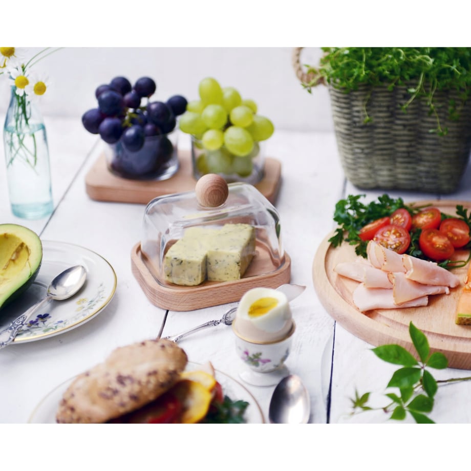 Maselniczka maselnica Drewniana Pojemnik na masło ze Szklana Pokrywką 13,5