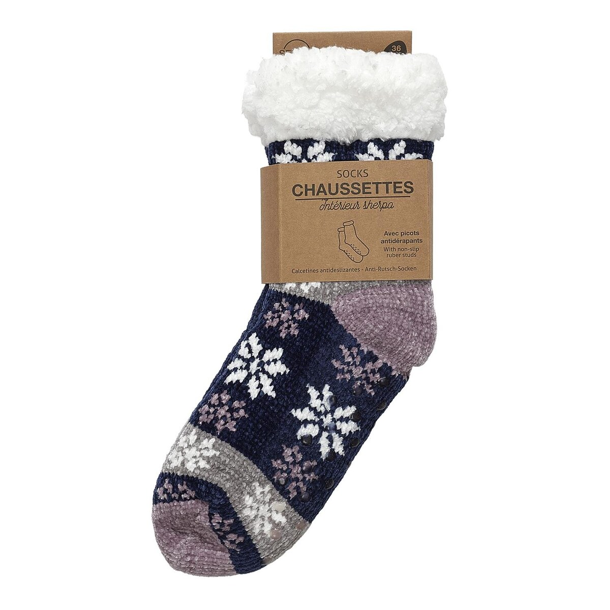 SKARPETY OCIEPLANE granatowe W ŚWIĄTECZNY WZÓR z poliestru