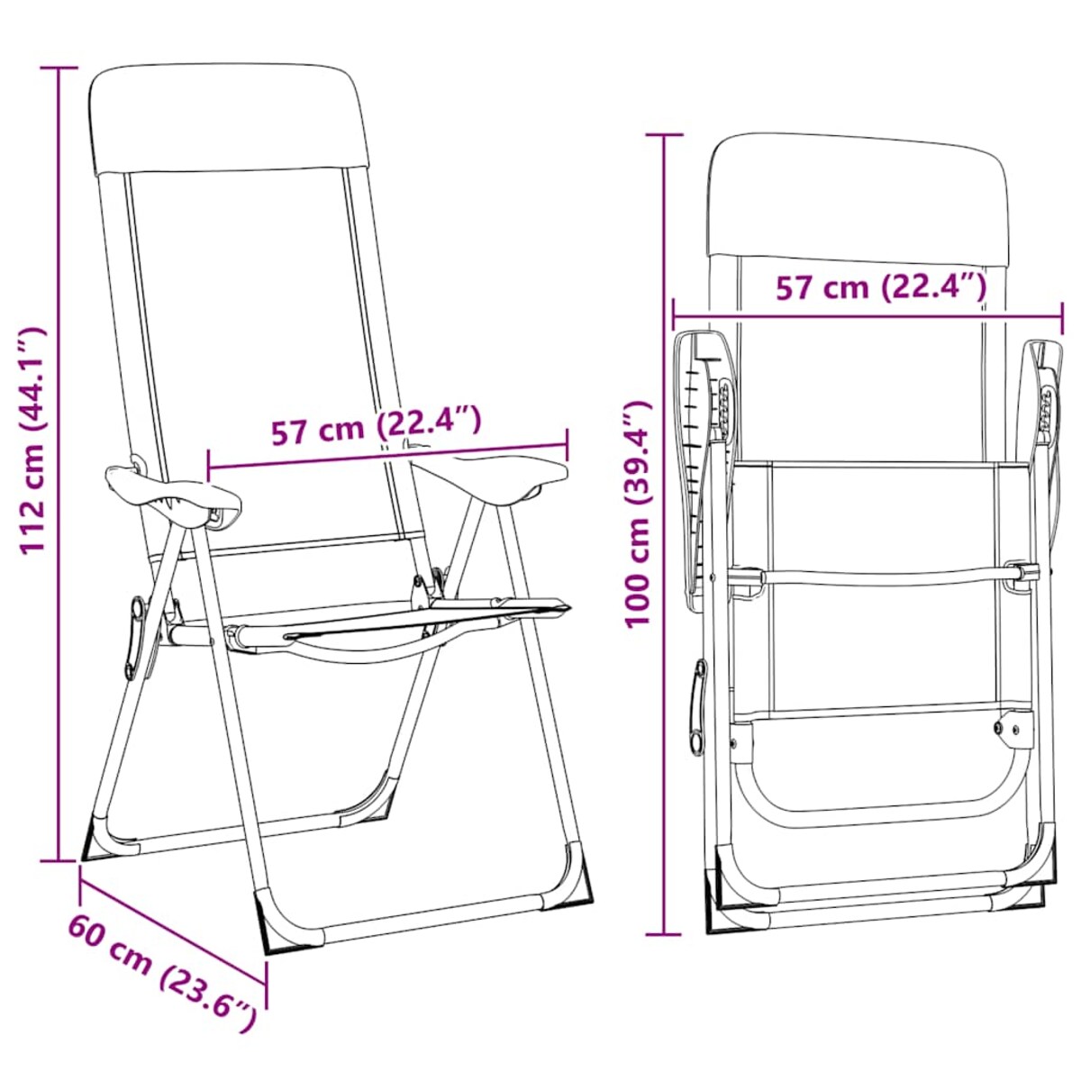 vidaXL Składane krzesła turystyczne, 4 szt., szare, aluminiowe