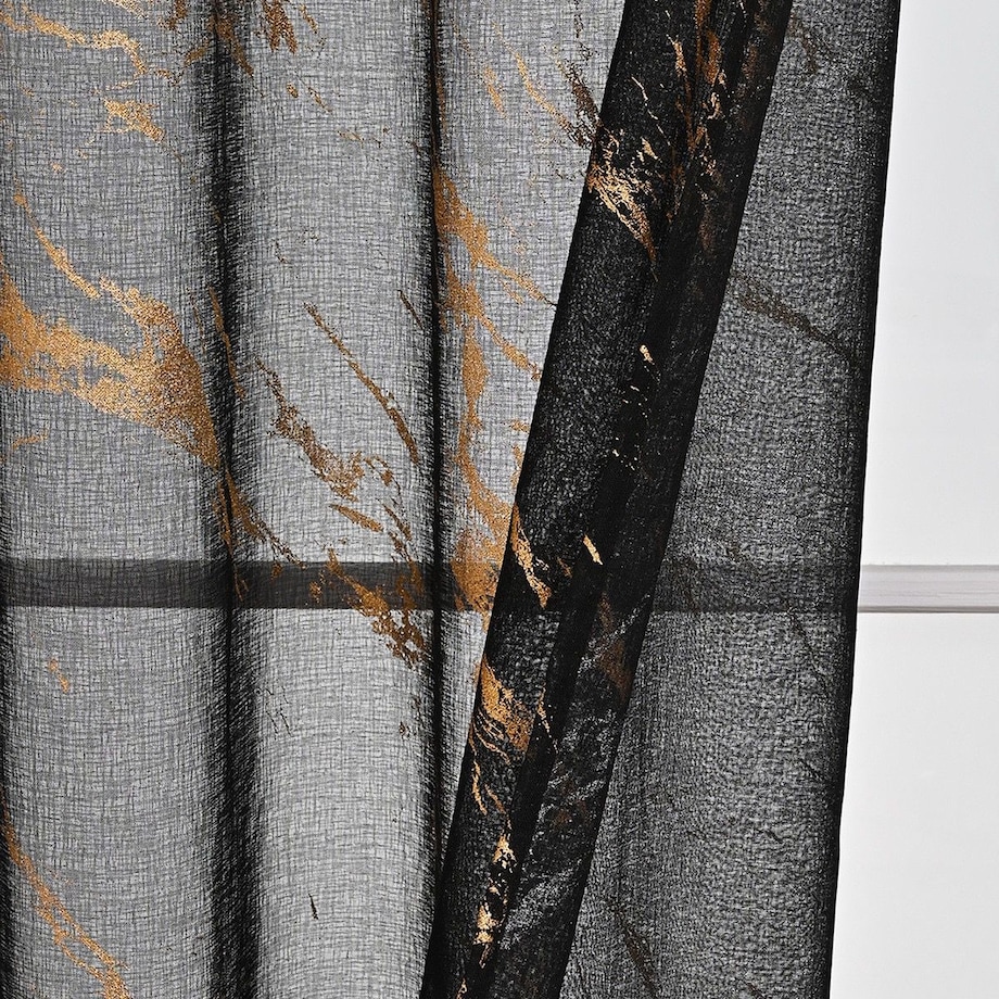 firana z etaminy "marmur" złoty print 140x250 cm czarna