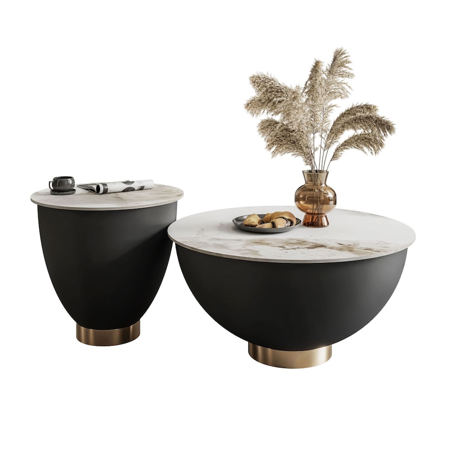 Stolik kawowy ESTELLE 2w1 czarny biały marmur ze złotym