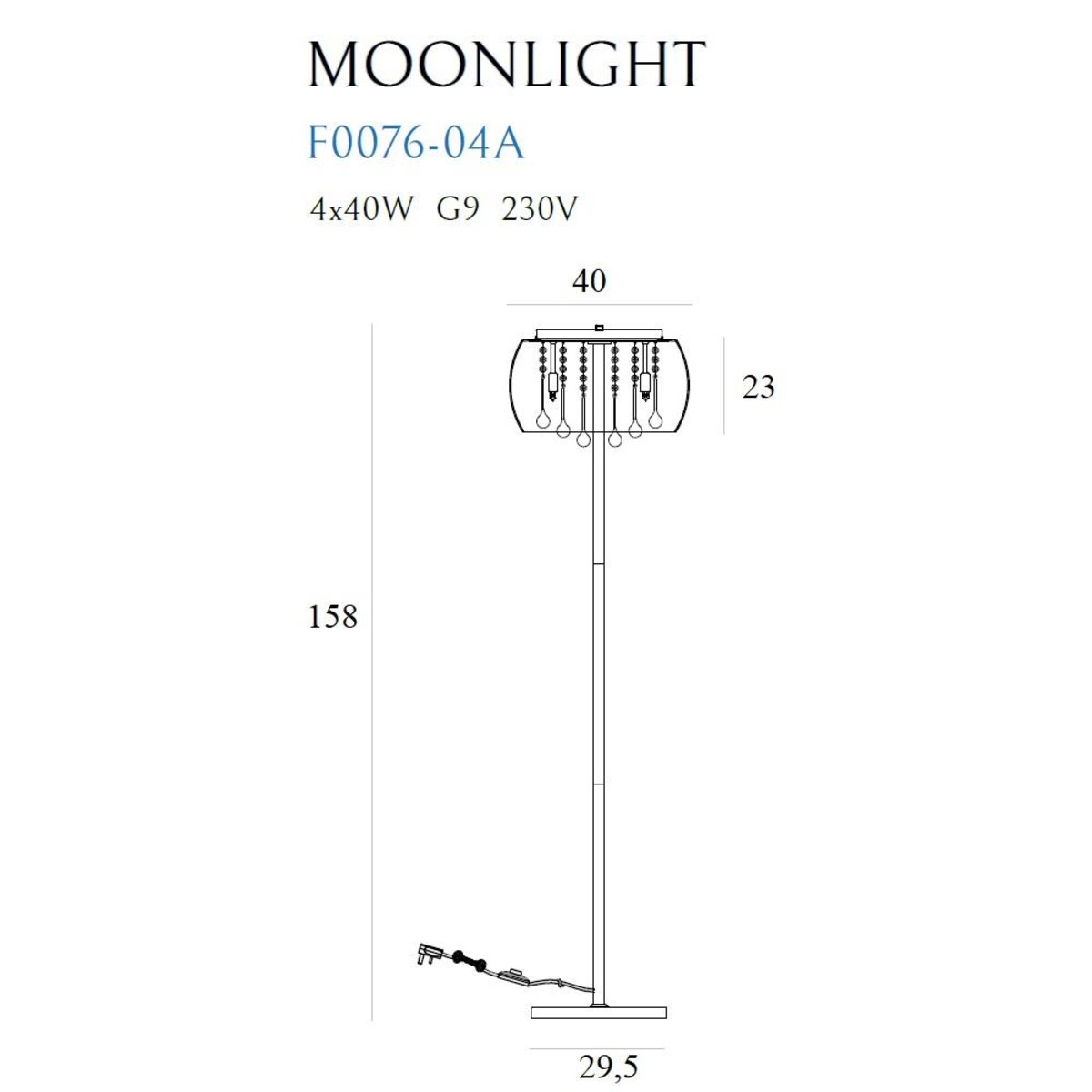 Dekoracyjna LAMPA podłogowa MOONLIGHT F0076-04A Maxlight kryształki OPRAWA stojąca glamour lustrzana chrom