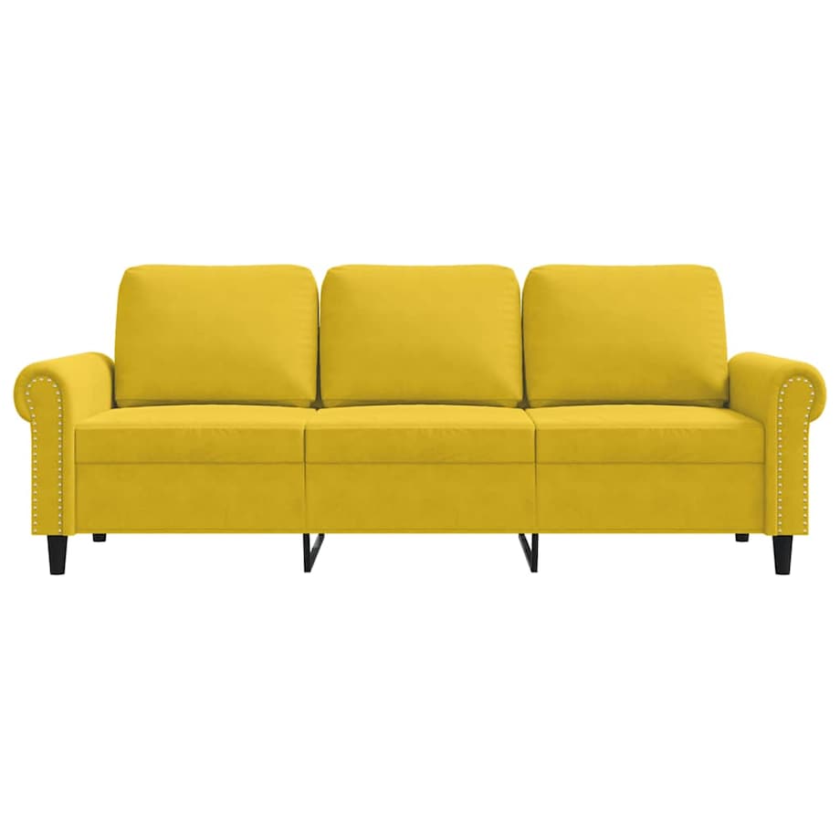 vidaXL Sofa 3-osobowa, żółty, 180 cm, tapicerowana aksamitem