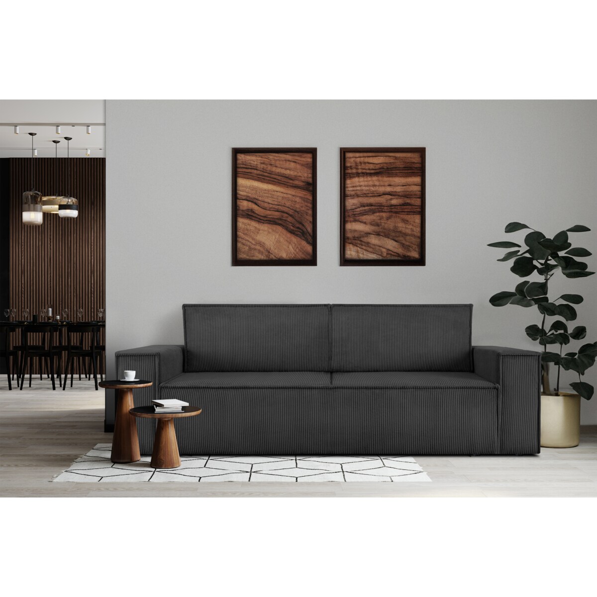 KONSIMO NAPI Sofa 3-osobowa z pojemnikiem na łóżko, kolor ciemnoszary